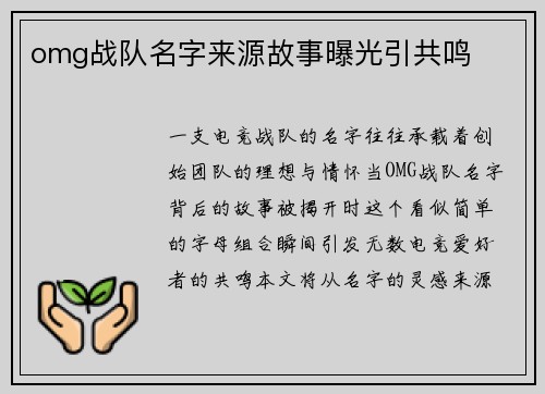 omg战队名字来源故事曝光引共鸣