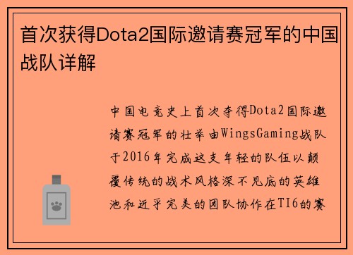 首次获得Dota2国际邀请赛冠军的中国战队详解